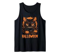 Gato espeluznante y calabazas Halloween Vibes Happy Design Camiseta sin Mangas