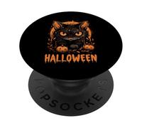 Gato espeluznante y calabazas Halloween Vibes Happy Design PopSockets PopGrip Adhesivo