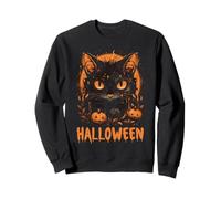 Gato Espeluznante y Calabazas Halloween Vibes Happy Design Sudadera
