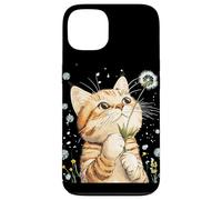 Gato esponjoso sosteniendo un diente de león para un momento dulce Carcasa para iPhone 13