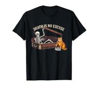 Gato Esqueleto Divertido Muerte no es Excusa Espeluznante Gatito Amante Camiseta