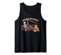 Gato Esqueleto Divertido Muerte no es Excusa Espeluznante Gatito Amante Camiseta sin Mangas