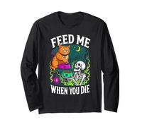 Gato Esqueleto Feed Me When You Die Spooky Kitty Lover Manga Larga