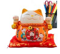 Gato - Estatua de Maneki Neko | Maneki Neko Fortune Cat 4.5 Pulgadas Linda Figura de Gatos de Riqueza, Figura Coleccionable, decoración de cerámica para el hogar, de decoración de la