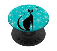 Gato estilo retro Atomic Era Mid Century Kitty Aqua Blue PopSockets PopGrip Adhesivo