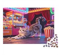Gato estirándose Puzzle de 1000 Piezas Puzzle para Adultos Escena Mercado Nocturno neón Papel Juego de Puzzle 1000 Piezas Ocio Relajación Hogar Familia Nan