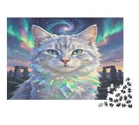 Gato Estrellado Místico Puzzle de 1000 Piezas Papel Puzzle para Adultos Luces del Norte Ruinas Antiguas Relajación Familia Decoración 38x26cm/1000pcs