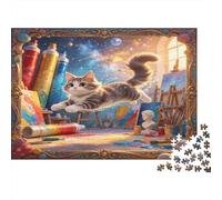 Gato Estudio Espacio Artístico Puzzle de 1000 Piezas Puzzle para Adultos Papel Relajación Atención Interacción Familiar Decoración Regalo 52x38cm/1000pcs