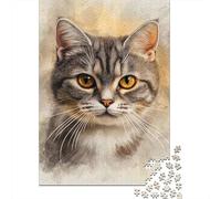 Gato Europeo de Pelo Corto Puzzle Acuarela Gato para Adultos Y Niños, 1000 Piezas De Diversión En Familia, Un Desafío Emocionante para La Noche De Juegos 52x38cm/1000pcs