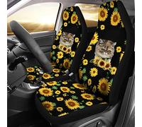 Gato Exótico Gato Exótico con Girasoles Fundas Asientos Coche Juego De 2 Universales Fundas De Asientos Fáciles De Instalar Protector De Asiento para Copiloto SUV Conductor