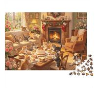 Gato Family Puzzle 1000 Piezass Recycled Material Xmas Dining Room Puzzles for Boy & Girl Ages 6 Years Up Juego Educativo Challenge Parent Child Toy 52x38cm/1000pcs