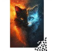 Gato Fantasía Bicolor Puzzle de 1000 Piezas Papel para Adultos Estilo Mágico Puzzle para Toda la Familia Decoración Relajante Concentración Regalo 38x26cm/1000pcs