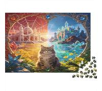Gato Fantasía Castillo Mágico Puzzle de 1000 Piezas Papel Puzzle para Adultos Noche Mundo Imaginario Juego de Puzzle 1000 Piezas Relajación Hogar Nan