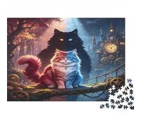 Gato Fantasía Escena Nocturna Puzzle de 1000 Piezas Papel Puzzle para Adultos Ciudad Bosque de Ensueño Relajación Concentración Decoración Regalo 70x50cm/1000pcs