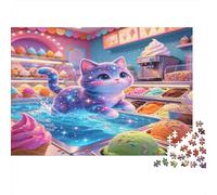 Gato Fantasía Lindo Puzzle de 1000 Piezas Heladería Juego de Puzzle 1000 Piezas Papel para Adultos Relajación Hogar Interacción Familiar Regalo 70x50cm/1000pcs