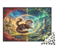 Gato Fantasía Mágica Puzzle de 1000 Piezas Papel para Adultos Mundo Dual Soñado Puzzle para Toda la Familia Relajante Decorativo Regalo 38x26cm/1000pcs