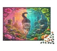 Gato Fantasía Puzzle de 1000 Piezas Papel para Adultos Ciudad Bosque Relajación Decoración Hogar Regalo Puzzle para Toda la Familia 70x50cm/1000pcs