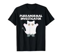 Gato Fantasma Caza Paranormal Investigador Purranormal Camiseta gráfica económica, Hombre, Negro, L