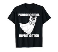 Gato Fantasma Caza Paranormal Investigador Purranormal Camiseta gráfica económica, Hombre, Negro, S