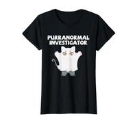 Gato Fantasma Caza Paranormal Investigador Purranormal Camiseta gráfica económica, Mujer, Negro, L