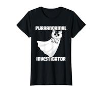 Gato Fantasma Caza Paranormal Investigador Purranormal Camiseta gráfica económica, Mujer, Negro, XL