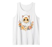Gato Fantasma Meme Halloween 2026 Divertido Floral Camiseta sin Mangas