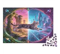 Gato Fantástico Ciudad Mágica Bosque Puzzle de 1000 Piezas Papel Puzzle para Adultos Relajación Atención Familia Decoración Regalo 52x38cm/1000pcs