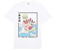 Gato Feliz Comiendo Ramen Olas japonesas Kawaii Gato estético Comfort Colors Adult Heavyweight T-Shirt