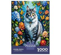Gato Flor Florecer 1000 Piezas Puzzle Premium Encanto felino botánico Puzzle Clásico, Cartón Grueso - Ultra Difícil, Antiestrés Total, Ideal para Diversión En Casa 52x38cm/1000pcs