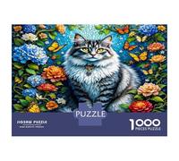Gato Flor Florecer 1000 Piezas Puzzle Premium Encanto felino botánico Puzzle Clásico, Cartón Grueso - Ultra Difícil, Antiestrés Total, Ideal para Diversión En Casa 70x50cm/1000pcs