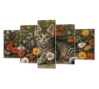 Gato Flores Diamond Painting, 5 Pcs 5D Kit Mosaico Pintura de Diamante, Kit Bordado en Punto de Cruz Manualidades Adultos, DIY Gran Tamaño Cuadro Damantes, Decoracion Hogar Regalos 60x125cm P-d-589