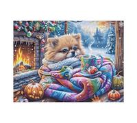 Gato Frente a Chimenea de Navidad Puzzle 500 Piezas Obra De Arte Premium Rompecabezas Familiar para Adultos Aliviar Estrés Decoración Hogar Moderno 500 PCS