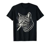 Gato fumando Silueta Blanca Arte Retro Vintage Camiseta