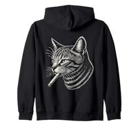 Gato fumando Silueta Blanca Arte Retro Vintage Sudadera con Capucha