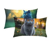 Gato Fundas Cojines 40x60 Lino Juego de 2, Lujosas Funda Cojin Gris Súper Suaves y Cómodas, Funda de Almohada con Cremallera Oculta, Fácil Cuidado, Adecuado para Sofá, Cama, Silla o Jardín S-349