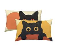 Gato Fundas Cojines 40x60 Terciopelo Juego de 2, Lujosas Funda Cojin Negro Súper Suaves y Cómodas, Funda de Almohada con Cremallera Oculta, Fácil Cuidado, Adecuado para Sofá, Cama, Silla, Jardín S-296