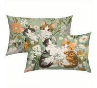 Gato Fundas Cojines 60x80 Lino Juego de 2, Lujosas Funda Cojin Verde Súper Suaves y Cómodas, Funda de Almohada con Cremallera Oculta, Durable y Fácil Cuidado, Adecuado para Sofá, Cama, Silla S6-254