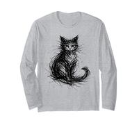 Gato Garabato Abstracto boceto Minimalista Negro Gatito diseño Manga Larga