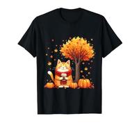 Gato Gatito con café Helado Debajo del árbol de otoño Gato Hello Autumn Camiseta gráfica económica, Hombre, Negro, M