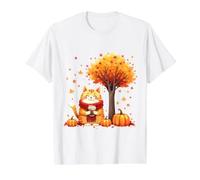 Gato Gatito con café Helado Debajo del árbol de otoño Gato Hello Autumn Camiseta gráfica económica, Hombre, Blanco, S