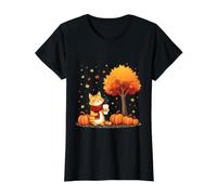 Gato Gatito con café Helado Debajo del árbol de otoño Gato Hello Autumn Camiseta gráfica económica, Mujer, Negro, S