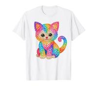 Gato Gatito Gato Colores Arco Iris Estilo Gato Impresión Formas Mania Camiseta gráfica económica, Hombre, Blanco, M