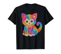 Gato Gatito Gato Colores Arco Iris Estilo Gato Impresión Formas Mania Camiseta gráfica económica, Hombre, Negro, M