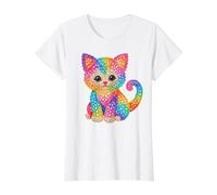 Gato Gatito Gato Colores Arco Iris Estilo Gato Impresión Formas Mania Camiseta gráfica económica, Mujer, Blanco, M