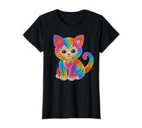 Gato Gatito Gato Colores Arco Iris Estilo Gato Impresión Formas Mania Camiseta gráfica económica, Mujer, Negro, S