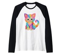 Gato Gatito Gato Colores Arco Iris Estilo Gato Impresión Formas Mania Camiseta Manga Raglan