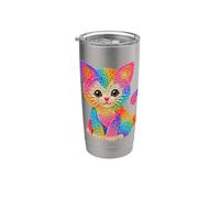 Gato Gatito Gato Colores Arco Iris Estilo Gato Impresión Formas Mania Vaso térmico de acero inoxidable de doble pared