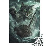Gato Gigante Barco Tormenta Fantasía Puzzle de 1000 Piezas Papel Puzzle para Adultos Aventura Marina Puzzle para Toda la Familia Relajación Regalo 38x26cm/1000pcs
