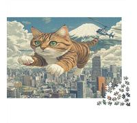 Gato Gigante Fantástico Puzzle 1000 Piezas Ciudad para Adultos de Papel Desafío Mental Gato Ciudadano Decoración Hogar 70x50cm/1000pcs