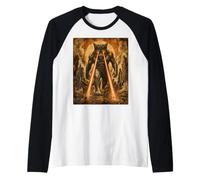 Gato Gigante Paseo Láser Ojos Vintage Kaiju City Camiseta Manga Raglan